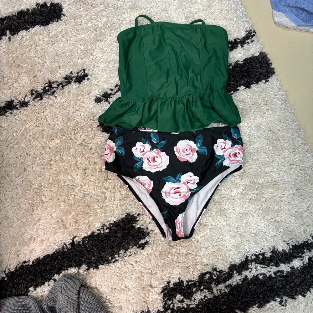 Green Floral Kids Swimwear